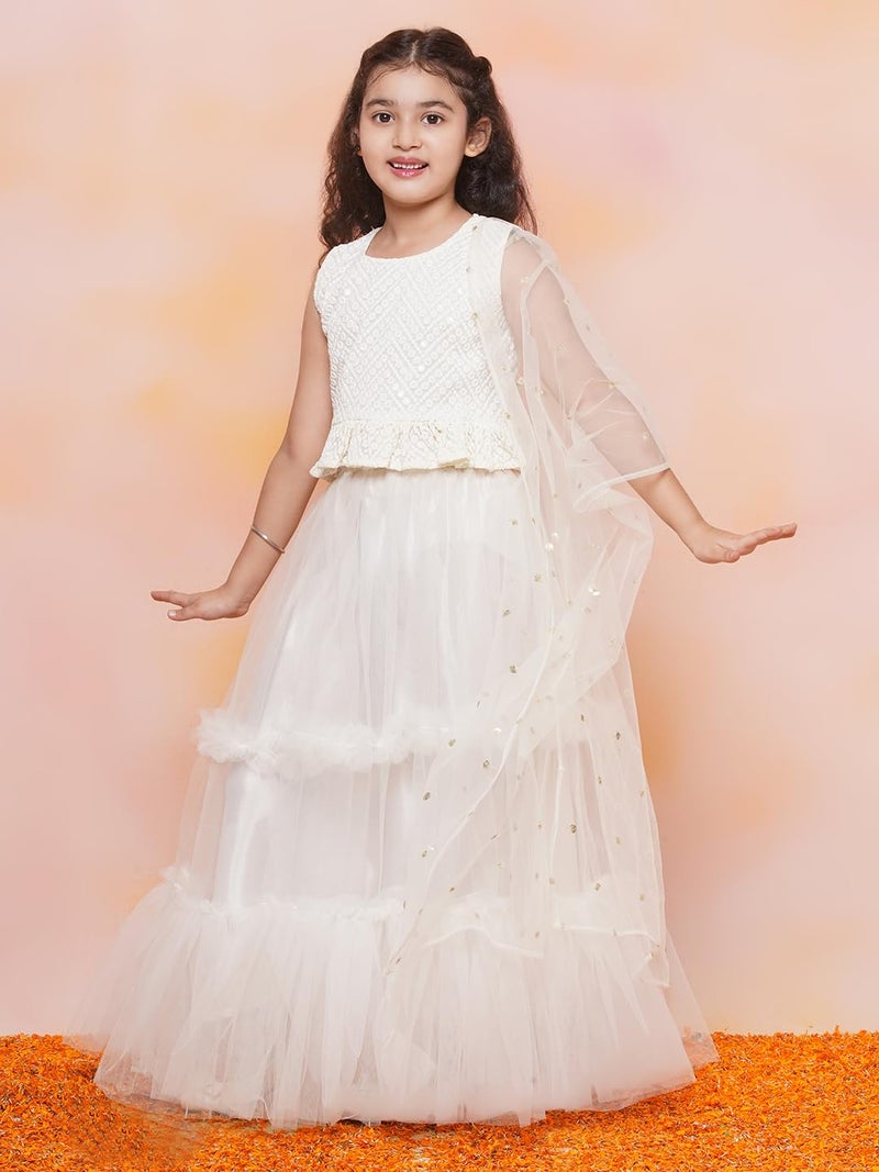 AJ DEZINES Kids Ethnic Wear Chiffli Chikankari Printed White Lehenga Ghagra Choli Set For Girls (G-LH08-WHITE-38) - Image 2
