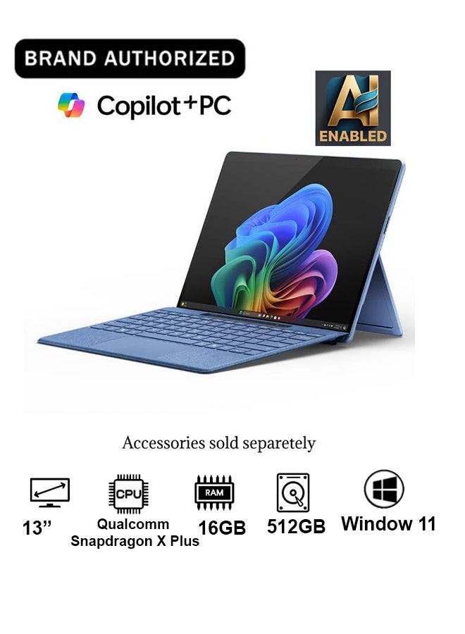 Microsoft Surface Pro 11 Copilot+ PC Laptop With 13-Inch Display, Qualcomm Snapdragon X Plus Processor/16GB RAM/512GB SSD/Qualcomm Adreno Graphics/Windows 11 English/Arabic SAPPHIRE - Image 1