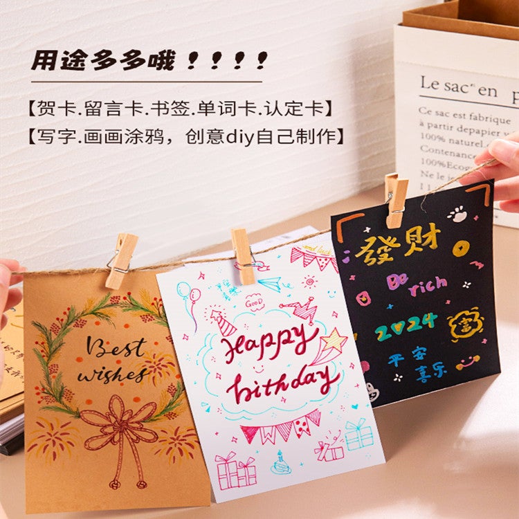 Blank Card Hard Paper White Hand-Painted Christmas Postcard Bookmark English Word Notes Making Greeting Card Paper - Image 2