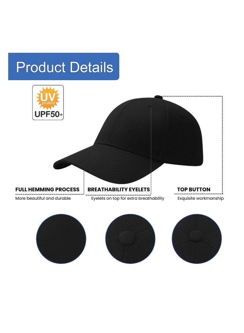 Nenoush Plain Sandwich Baseball Cotton Classic and adjustable buckle closure Cap for Unisex Full black Sandwich