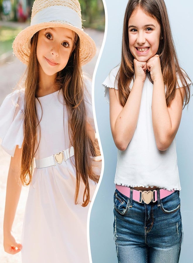Hpmjz 2pcs Girls Belt for Waist Size 15-30" Kids Elastic Belt Adjustable Toddler Heart Buckle Stretch Belts Fashion Waistband Heart-Shaped Metal Buckle Waist Belts for Boys Girls Pants Jeans Dress Decor - Image 4