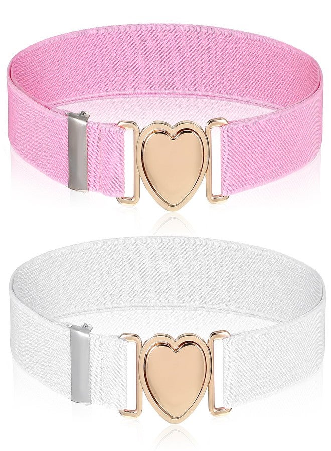 Hpmjz 2pcs Girls Belt for Waist Size 15-30" Kids Elastic Belt Adjustable Toddler Heart Buckle Stretch Belts Fashion Waistband Heart-Shaped Metal Buckle Waist Belts for Boys Girls Pants Jeans Dress Decor - Image 1