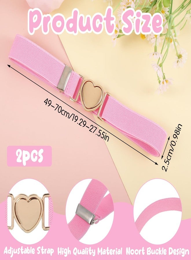 Hpmjz 2pcs Girls Belt for Waist Size 15-30" Kids Elastic Belt Adjustable Toddler Heart Buckle Stretch Belts Fashion Waistband Heart-Shaped Metal Buckle Waist Belts for Boys Girls Pants Jeans Dress Decor - Image 2