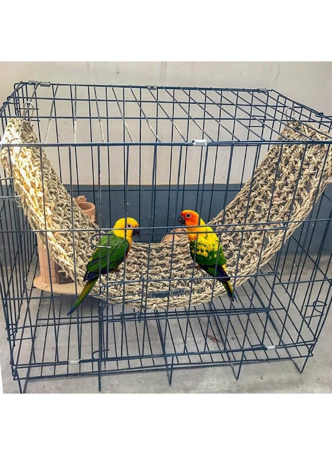 هامليدي حصيرة عشب البحر للطيور 29.5 × 7 بوصة أرجوحة شبكية منسوجة من العشب الطبيعي للببغاء معلقة في القفص بخطافات حبل تسلق الببغاء سلم ألعاب مضغ للحمام والكوكتيل والكونيور والبادجي والكوكاتو والجرذ  - Image 5