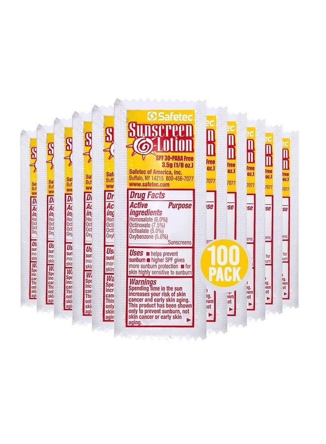 HOMESPHERE Sunscreen Lotion, SPF30 Protection and PABA Free, Individual Packets of Sunscreens (Pack of 100) - Travel Size Sun Screen for Outdoors, Bundled with reclosable Homesphere bag (100) - Image 1