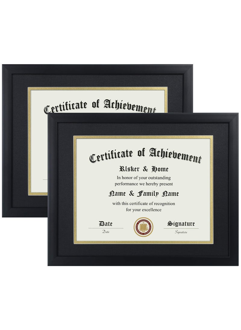 ELSKER&HOME ELSKERHOME 85x11 Certificate Frame  Classic Black Color Frame  Displays Diploma 85x11 Inch with Mat  11x14 Inch Without Mat  For DocumentPhoto2 Pack Matte Black with Gold Rim 