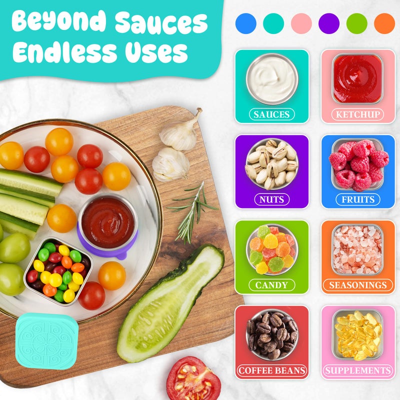 LIEMAND 6PCS Salad Dressing Container to Go, Leakproof Reusable Stainless Steel small container with lid,Sauce Containers for Lunch box,Picnics,Travel,Office and Meal Prep-1.6+2.7 Sets - Image 4