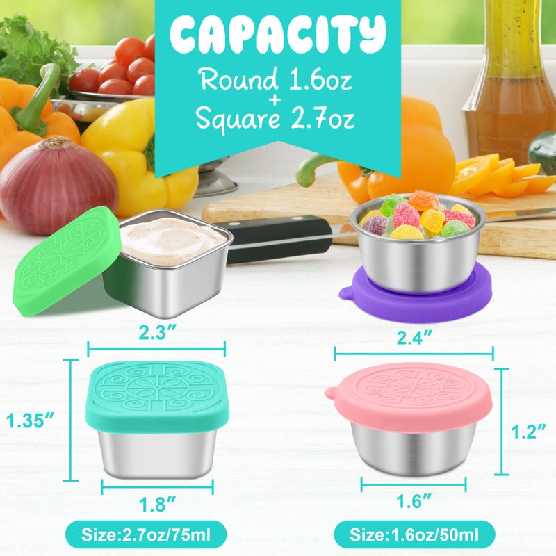 LIEMAND 6PCS Salad Dressing Container to Go, Leakproof Reusable Stainless Steel small container with lid,Sauce Containers for Lunch box,Picnics,Travel,Office and Meal Prep-1.6+2.7 Sets - Image 2