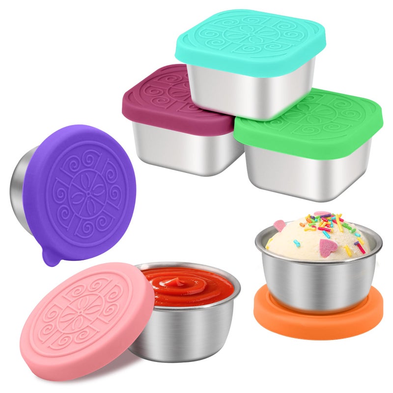 LIEMAND 6PCS Salad Dressing Container to Go, Leakproof Reusable Stainless Steel small container with lid,Sauce Containers for Lunch box,Picnics,Travel,Office and Meal Prep-1.6+2.7 Sets - Image 1