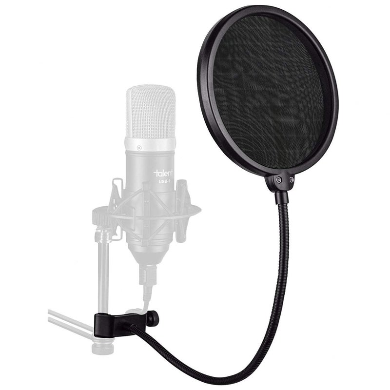 Powerpak PF-100 6 inch Studio Microphone Pop Filter | For Singing, Music making, Smule, Studio Recording and YouTube | Shield Mask with 360 flexible pop filter screen with Gooseneck clip (Black) - Image 1