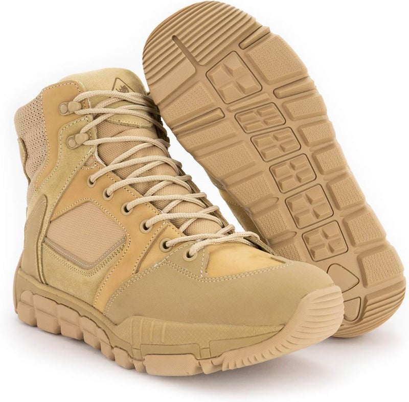 RYNO GEAR Men's Trek Coolmax Tactical 6" Side Zip Combat Boots - Beige - Image 1