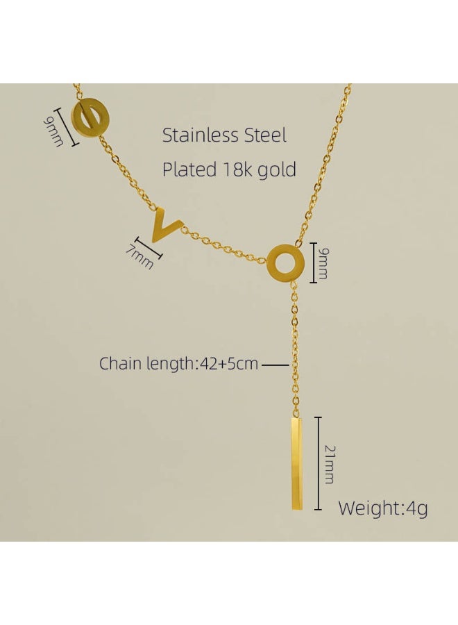 AMETOER Trendy Stainless Steel 18K Gold Plated Asymmetrical Letter Necklace for Women - European and American Fashion Meaningful Clavicle Chain - Image 5