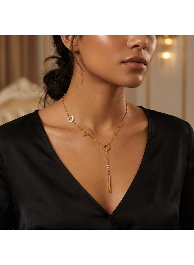 AMETOER Trendy Stainless Steel 18K Gold Plated Asymmetrical Letter Necklace for Women - European and American Fashion Meaningful Clavicle Chain - Image 2
