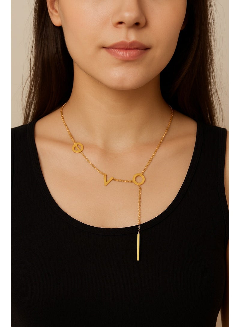 AMETOER Trendy Stainless Steel 18K Gold Plated Asymmetrical Letter Necklace for Women - European and American Fashion Meaningful Clavicle Chain - Image 3