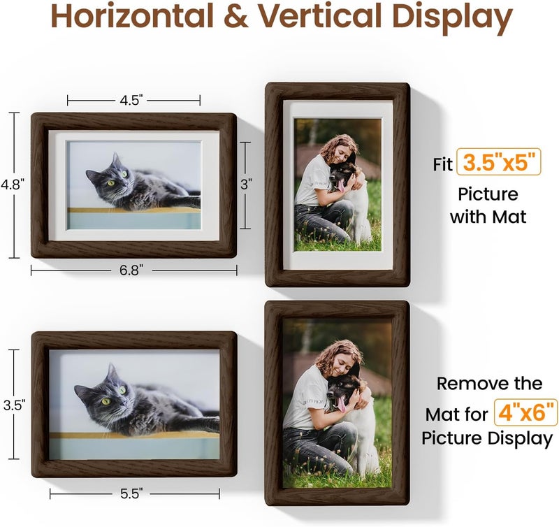 Heimlove 4x6 Picture Frame Natural Oak Wood From California-USA Walnut Color Finished Frame with Real Tempered Glass,Handcrafted 4 x 6 Photo Frames Matted to 3.5x5,Family,Graduation Picture Table & Wall - Image 5