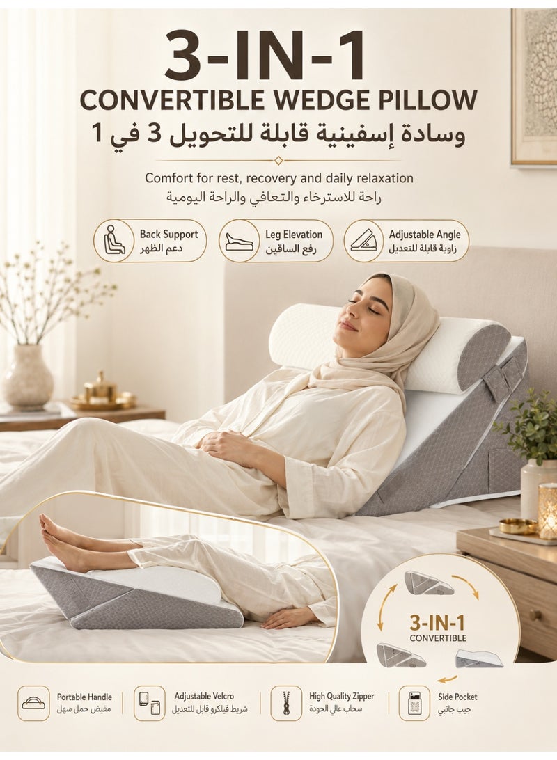 Three sheep Wedge Pillows, Adjustable Bed Wedge Cushion Set for Relieving Back Pain, Acid Reflux and Snoring, Memory Foam Back Support Pillow for Sleeping, Pregnancy and Postoperative Care - Image 1