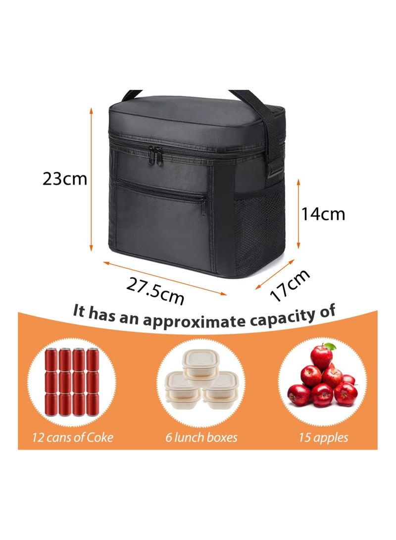 SYOSI SYOSI Lunch Bag, 11L, Insulated Reusable Lunch Bags, Cooler Bag Thermal Lunch Tote Bags, Foldable Picnic Cooler Waterproof Leak-Proof for Outdoor Beach Camping BBQ Travel, Black - Image 3