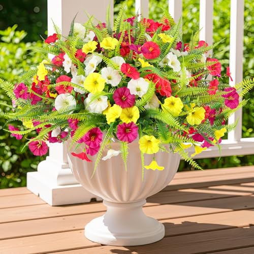 HIAGROW Artificial Flowers for Outdoors 12 Bundles Artificial Petunias Fake Flowers UV Resistant Shrubs Plants with Fern for Indoor Outside Hanging Planters Home Garden Spring Summer Decorations - Image 3