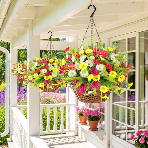 HIAGROW Artificial Flowers for Outdoors 12 Bundles Artificial Petunias Fake Flowers UV Resistant Shrubs Plants with Fern for Indoor Outside Hanging Planters Home Garden Spring Summer Decorations - Image 4