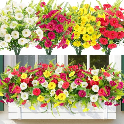 HIAGROW Artificial Flowers for Outdoors 12 Bundles Artificial Petunias Fake Flowers UV Resistant Shrubs Plants with Fern for Indoor Outside Hanging Planters Home Garden Spring Summer Decorations - Image 1