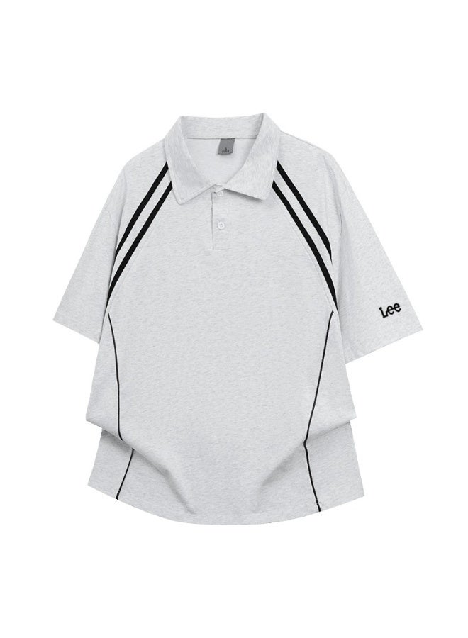 LEE Shoulder-inserted parallel bars short-sleeved Polo men's and women's summer beaded cotton sports casual tops - Image 3