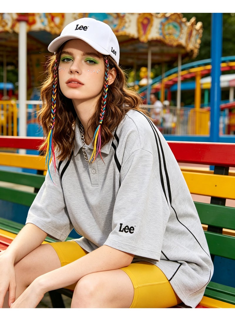LEE Shoulder-inserted parallel bars short-sleeved Polo men's and women's summer beaded cotton sports casual tops - Image 2