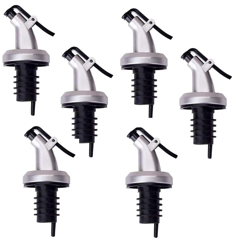 Winkelen Oil Dispenser Cap only for Glass Bottle, Stainless Steel Free Flow Bottle Liquor Wine Oil Pourer for Bar, Restaurants, Kitchen (Pack of 6) (Silver & Black) - Image 1