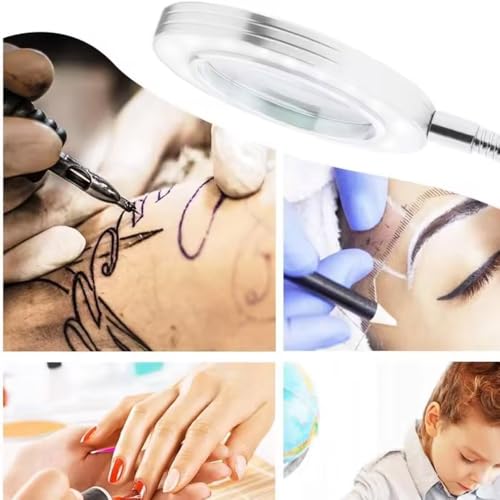 BROLAVIYA Overhead 5X Magnifying Glass with 12cm Led Light, 3 Color Modes Dimmable, Flexible Hose Metal Arm, Magnifier Desk Lamp for Crafts, Makeup, Reading, Photography – Silver - Image 2