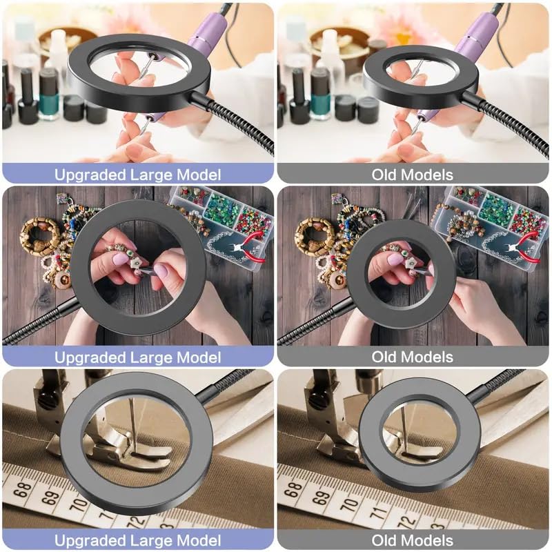 BROLAVIYA Overhead 5X Magnifying Glass with 12cm Led Light, 3 Color Modes Dimmable, Flexible Hose Metal Arm, Magnifier Desk Lamp for Crafts, Makeup, Reading, Photography – Silver - Image 3