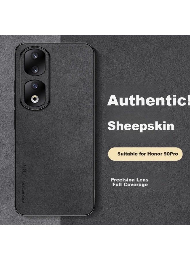 Shangsu Honor 90Pro Phone Case, Honor 90Pro Protective Cover, Anti-Drop Lens Full Coverage Soft Shell, Simple And Light Luxury Sheepskin Pu Silicone Case, Unisex Black Leather Case