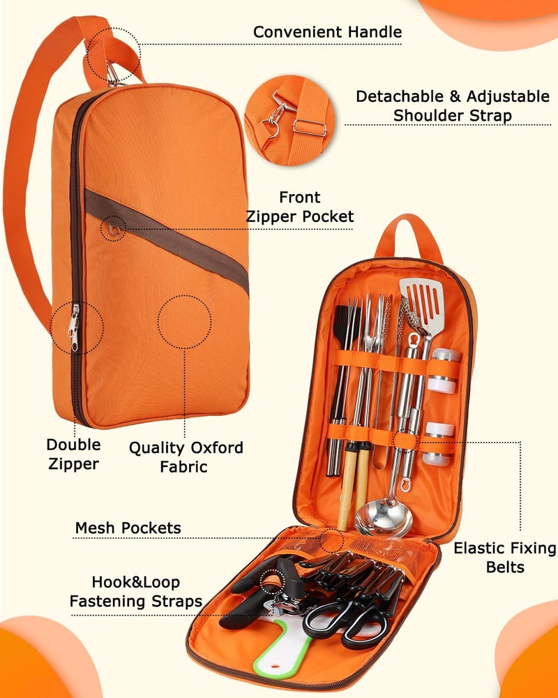 Hozzen Camping Cooking Utensil Set - 33 Pcs Camping Cookware Set, Portable Car Camp Essentials for Cooking and Grilling,Ideal Gift for RV Tent Camper, Picnics, BBQs, Parties - Image 5