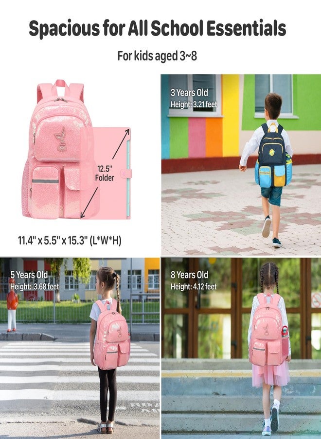 BrainyBees 15 Inch Kids Backpack - Preschool Backpack for Kids 3 to 8, Lightweight Kindergarten Backpack for Boys, 01 Glitter Pink, 15 Inch, Backpack - Image 3