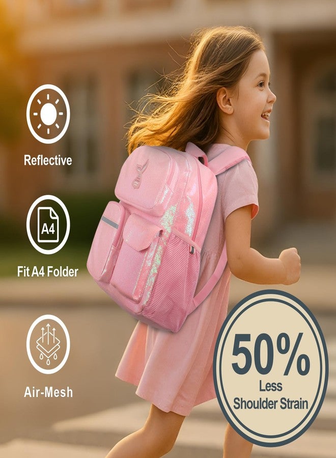 BrainyBees 15 Inch Kids Backpack - Preschool Backpack for Kids 3 to 8, Lightweight Kindergarten Backpack for Boys, 01 Glitter Pink, 15 Inch, Backpack - Image 2