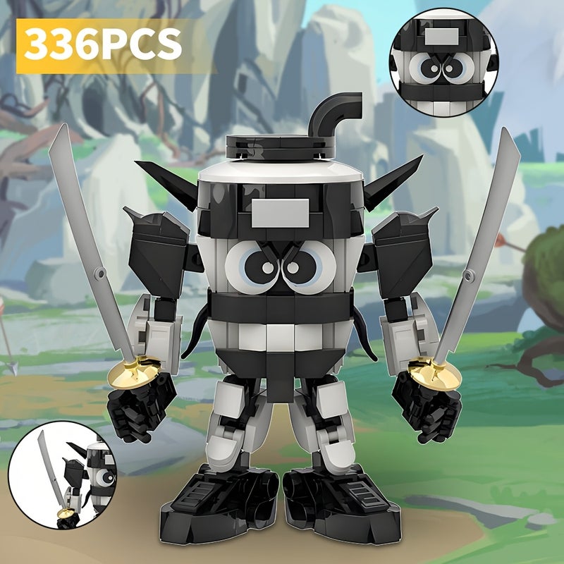 336pcs Newly Upgraded Cappuccino Warrior Building Blocks Set, Italian Brainrot Tungtungtung Sahur Building Blocks Kit, Cool Model Block Set Desktop Decoration Birthday Gift Toy Abstract Video Character Coffee Warrior Model