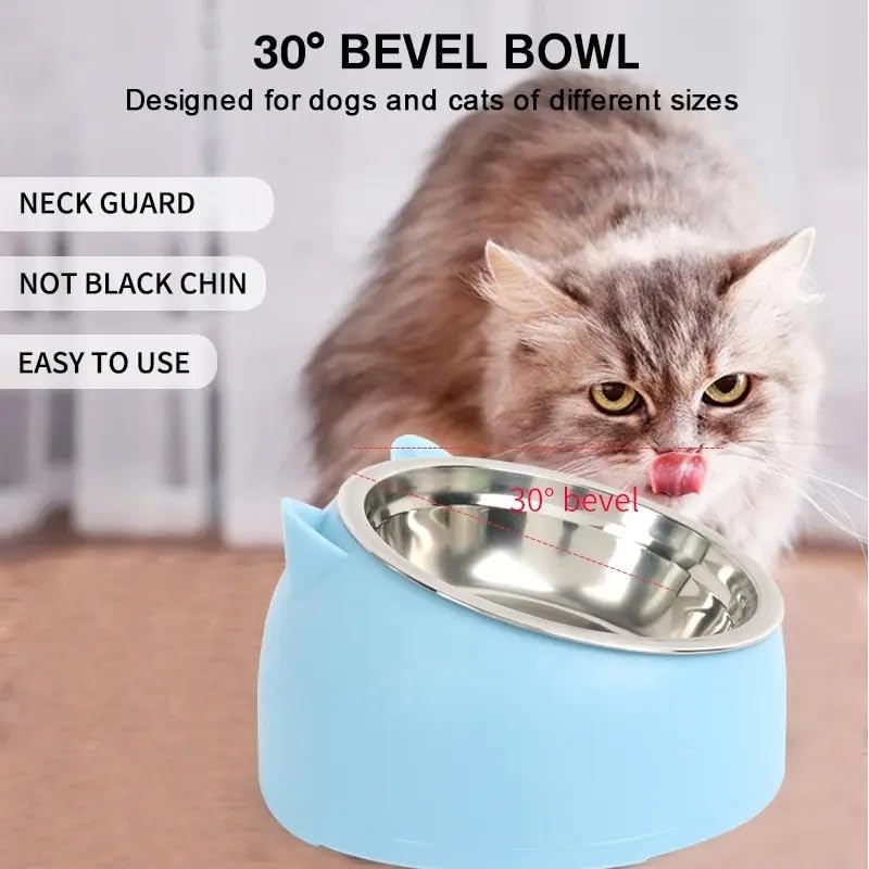 Onprix Stainless Steel Cat and Dog Bowl Tilted 15° Elevated Cat Bowls Non Spill Kitten Puppy Food Bowl Slanted Dog Bowl for Pets Dog Feeder Feeding Bowl (Blue) - Image 4