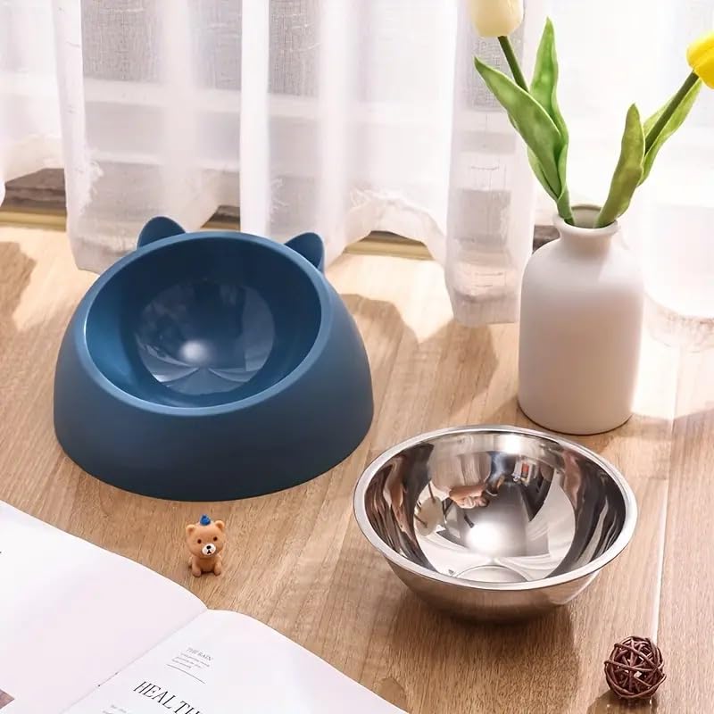 Onprix Stainless Steel Cat and Dog Bowl Tilted 15° Elevated Cat Bowls Non Spill Kitten Puppy Food Bowl Slanted Dog Bowl for Pets Dog Feeder Feeding Bowl (Blue) - Image 3