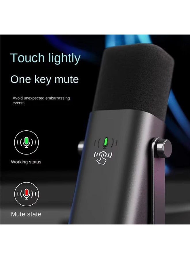 تانجبلب ميكروفون ديناميكي من نوع USB/XLR لتسجيل البودكاست، ميكروفون بث للألعاب والستريمينغ لأجهزة الكمبيوتر مزود بإضاءة RGB، زر كتم الصوت، مقسم سماعات الرأس، حامل مكتبي، ميكروفون غنائي لليوتيوب - AmpliGame AM8 - Image 2