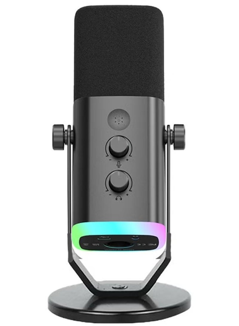 تانجبلب ميكروفون ديناميكي من نوع USB/XLR لتسجيل البودكاست، ميكروفون بث للألعاب والستريمينغ لأجهزة الكمبيوتر مزود بإضاءة RGB، زر كتم الصوت، مقسم سماعات الرأس، حامل مكتبي، ميكروفون غنائي لليوتيوب - AmpliGame AM8 - Image 1