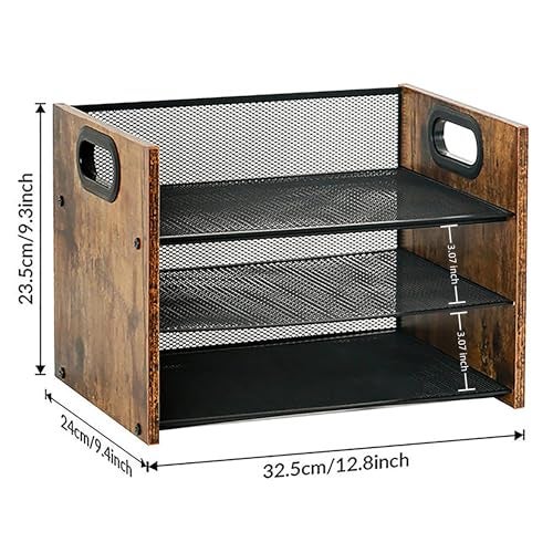 Boershun Desk Organizer - 3 Tier Wood & Metal Mesh Desktop Organizer for Office, Home, School, Workspace, Office Desk Organzier for Papers, Mail, Notebooks, Stationery - Image 3
