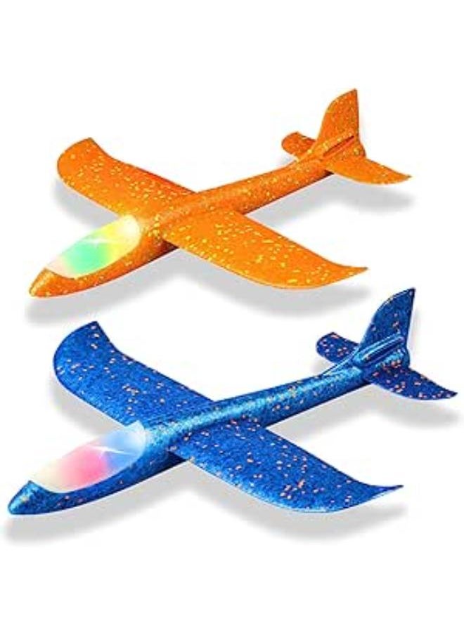 Mumoo Bear 2 Pack LED Light Airplane,17.5" Large Throwing Foam Plane,2 Flight Mode Glider Plane,Flying Toy for Kids,outdoor Sport Toys Birthday Party Favors Foam Airplane 