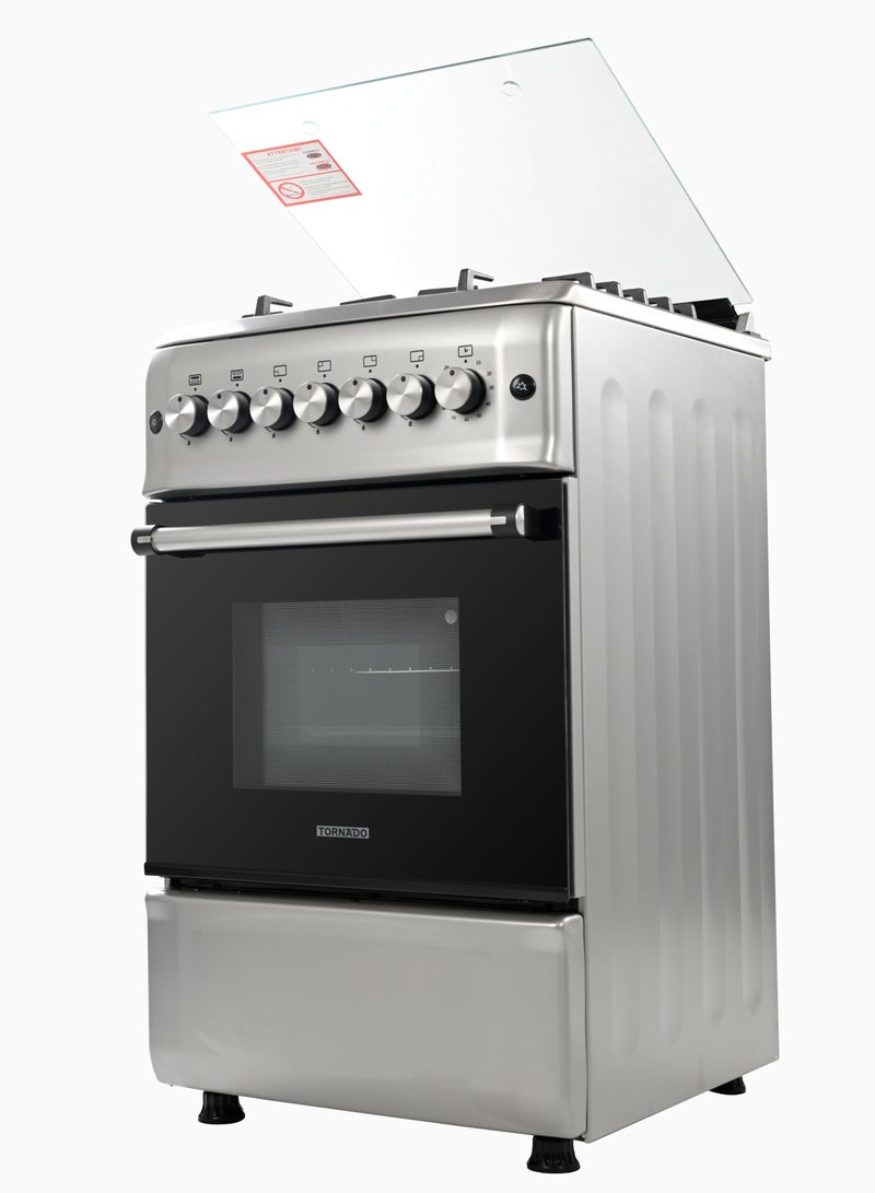 TORNADO Tornado 50x55cm Freestanding Cooker, Full Gas Cooking Range with 4 Burners, Automatic Ignition & full Safety, Cast Iron Pan Support, Stainless Steel Finish, Separate Knob, Turkey, 5T40BBS2W01AE  - Image 5