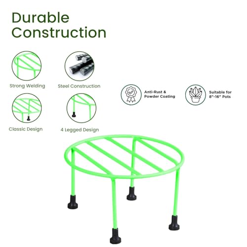 ORILEY Plant Round Stand Galvanised Metal Flower Pot Holder Gamla Support Corner Rack Outdoor Display Shelf for Home Garden Balcony Decoration - (Pack of 2, Green) - Image 4