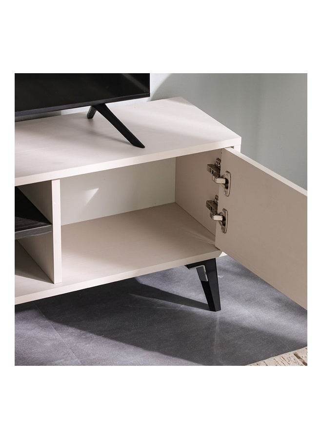 إن كي أكس خزانة تلفزيون مع رف قابل للتعديل وأقدام من الخشب الصلب لغرفة المعيشة وغرفة النوم باللون الأبيض - Image 4