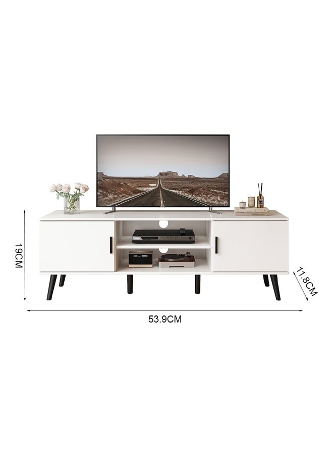 إن كي أكس خزانة تلفزيون مع رف قابل للتعديل وأقدام من الخشب الصلب لغرفة المعيشة وغرفة النوم باللون الأبيض - Image 2