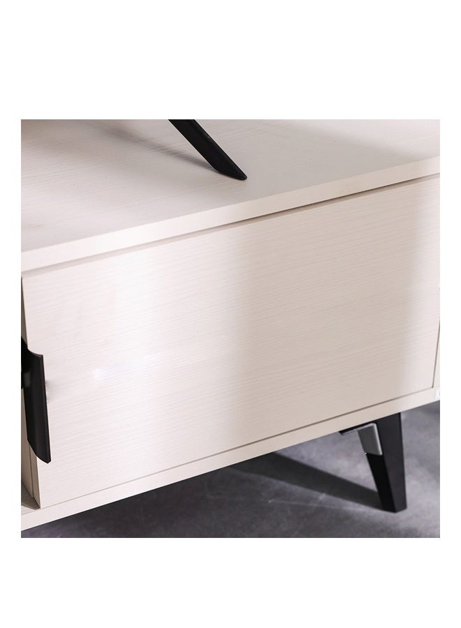 إن كي أكس خزانة تلفزيون مع رف قابل للتعديل وأقدام من الخشب الصلب لغرفة المعيشة وغرفة النوم باللون الأبيض - Image 3