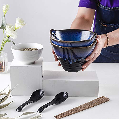 KOOV Porcelain Japanese Ramen Bowls with Chopsticks and Spoons, 26 Ounce, Deep Pho Bowl, Reactive Glaze (Blue Galaxy), Set of 2 - Image 4