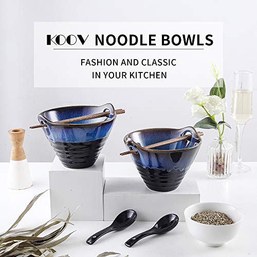 KOOV Porcelain Japanese Ramen Bowls with Chopsticks and Spoons, 26 Ounce, Deep Pho Bowl, Reactive Glaze (Blue Galaxy), Set of 2 - Image 2