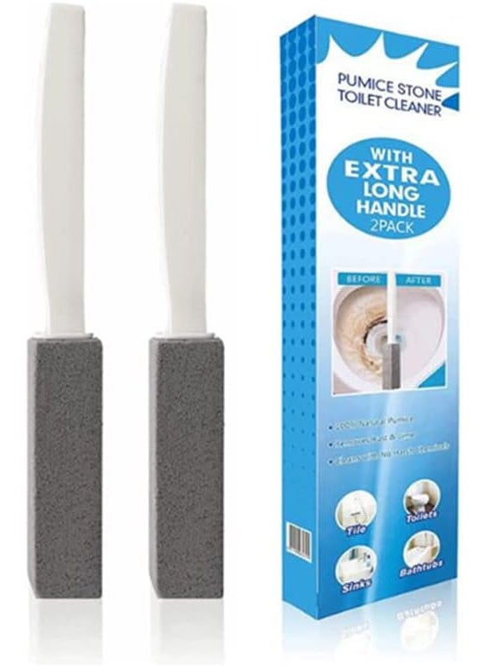 Jilukibo - Pumice Stone for Toilet Cleaning with Extra Long Handle Stain Remover Cleaning Brushes Toilet Bowl Pumice Cleaning Stone for Bath Tile Kitchen Sink Grill Cleaning 2 Pack - Image 1
