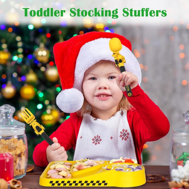 Deinyi Construction Utensils for Toddlers  Toddler Forks and Spoons  Toddler Spoon and Fork Set  for Kids Utensils  Baby Utensils  Portable Utensil Set for 1 2 3 4 5 years old  Yellow - Image 2