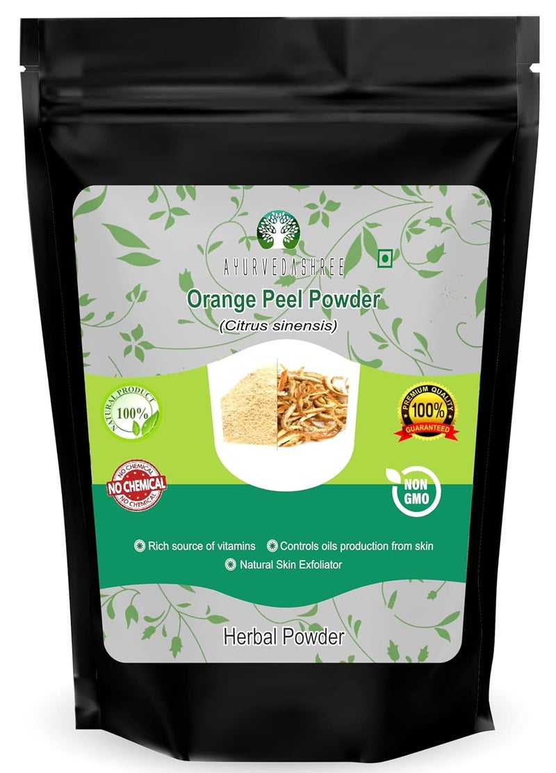 AYURVEDASHREE مسحوق قشر البرتقال 100 جرام لصحة البشرة والأظافر غني بالفيتامينات C و D مسحوق قشر الحمضيات مسحوق البرتقال مناسب للنباتيين والنباتيات طبيعي 100% نباتي غير معدل وراثيًا
